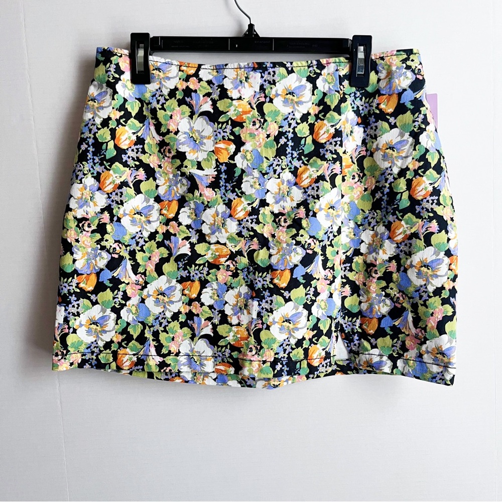 Wild Fable Floral Notch Front Seamed Mini Skirt Denim Jean Target Women 14 NEW - Picture 3 of 8